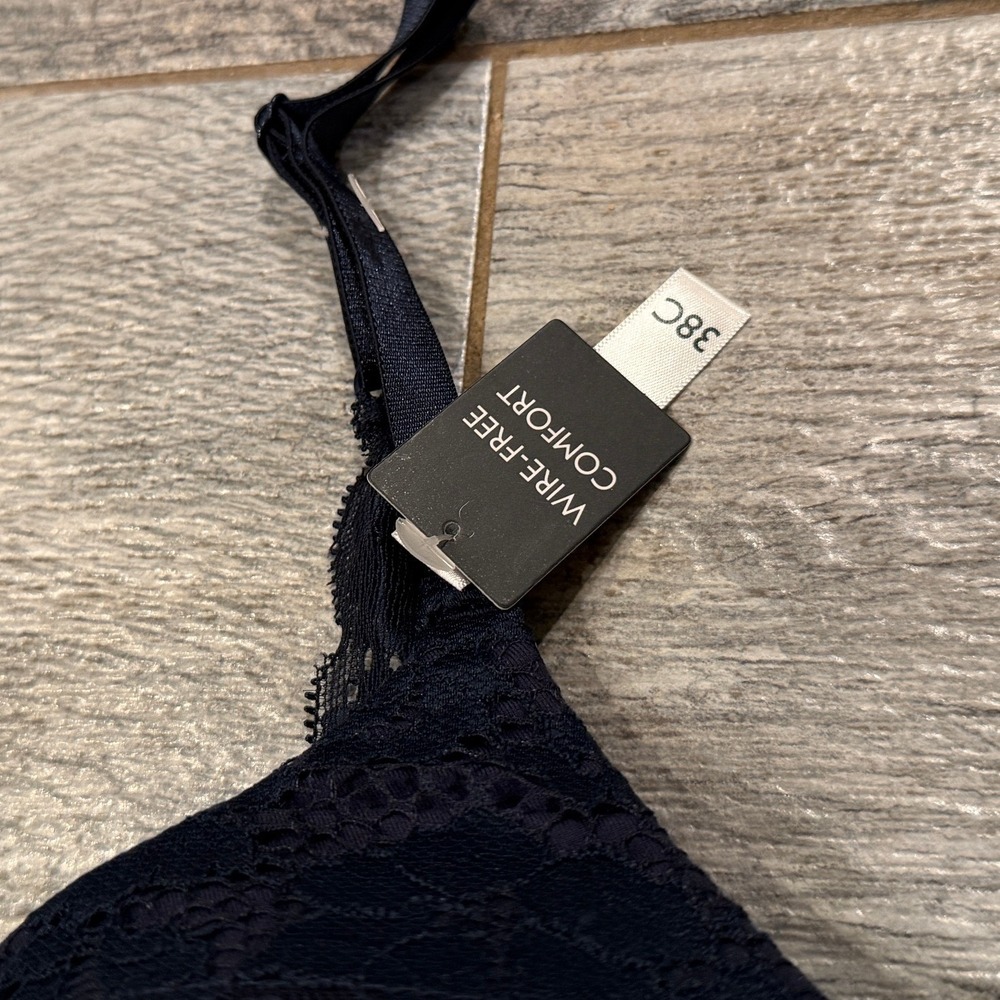 Laura Ashley Bra 38C Navy Blue Wire Free Comfort Lace Trim 38 C NWT Wireless - Picture 6 of 12